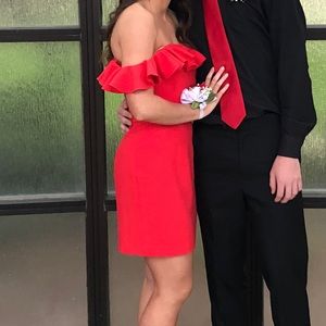 Red off off the shoulder dress